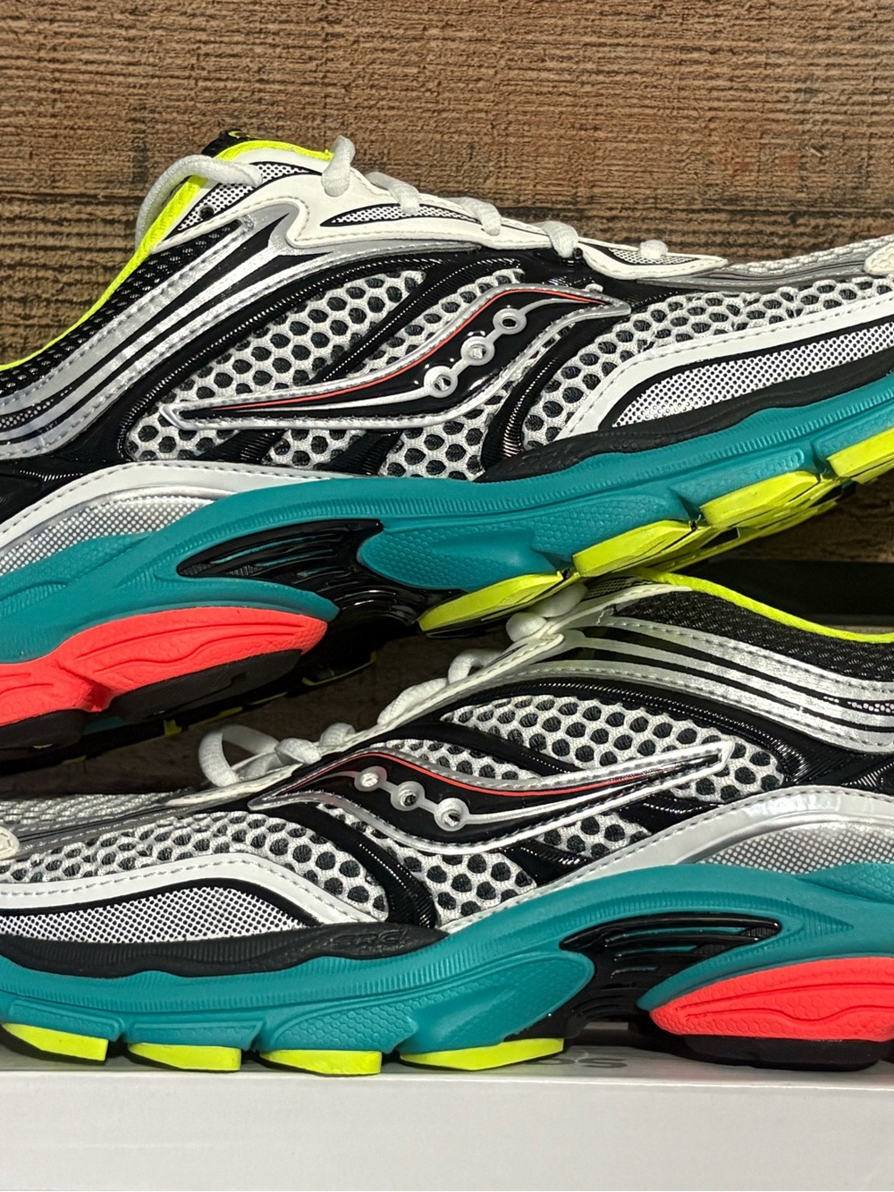 Saucony White Sneakers with Teal, Neon Yellow & Coral Accents